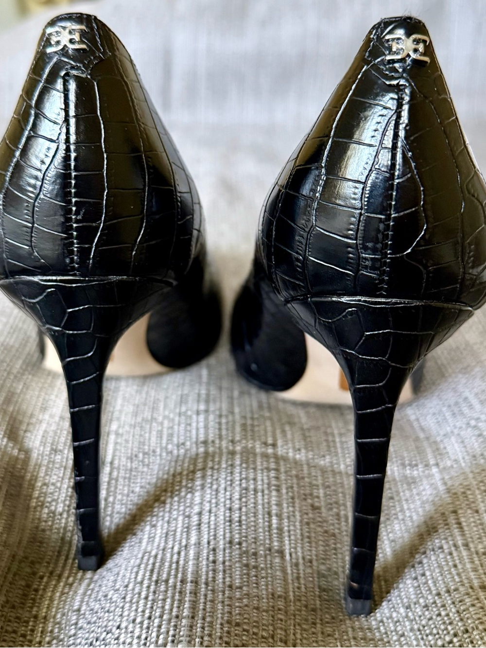 Sam Edelman Black Croc-Embossed Square Toe Pumps - Picture 6 of 8